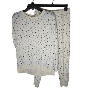 Jane and Delancy Womens Star Print Pajama Set Long Sleeve Top Pants Cream Size S